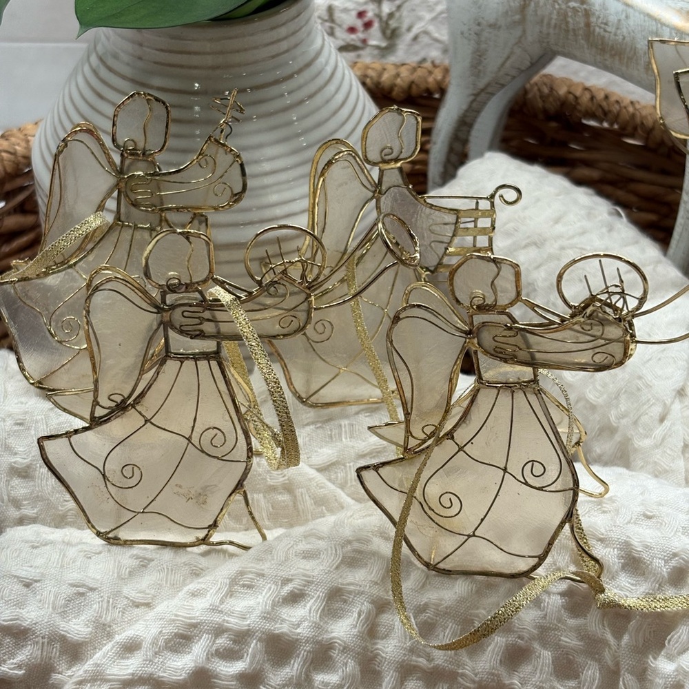 Capiz Shell Gold and Cream Angel Ornaments